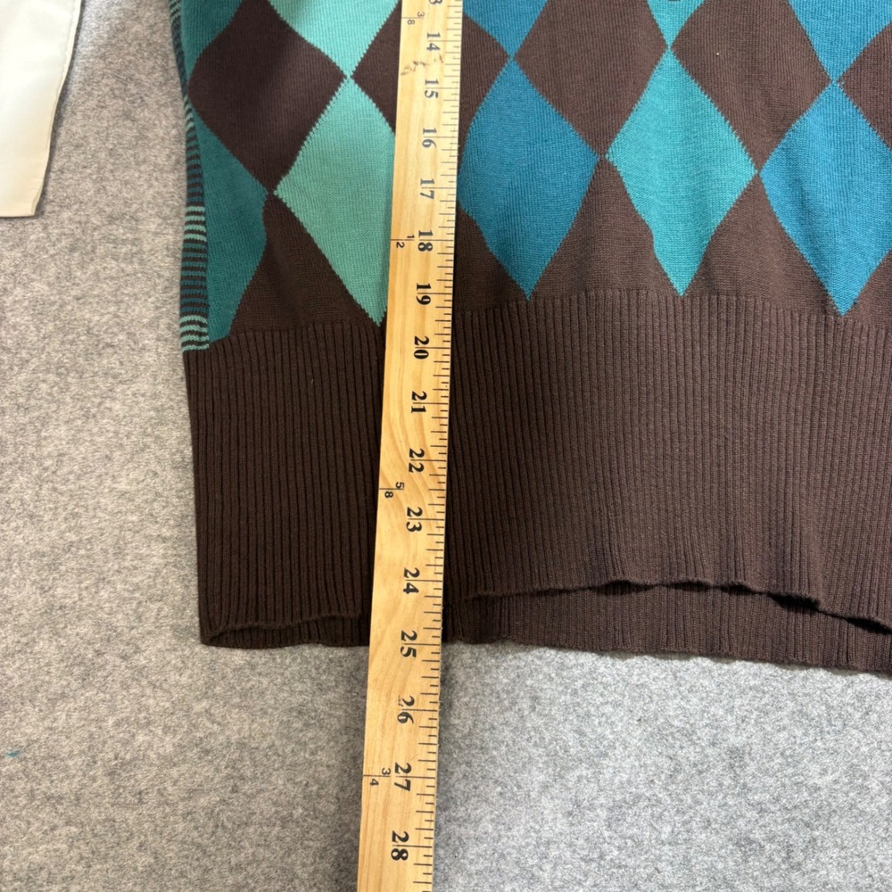 Notations Womens XL Argyle‎ Sweater Vest Layered Top Brown Teal Preppy Academic - Picture 3 of 5